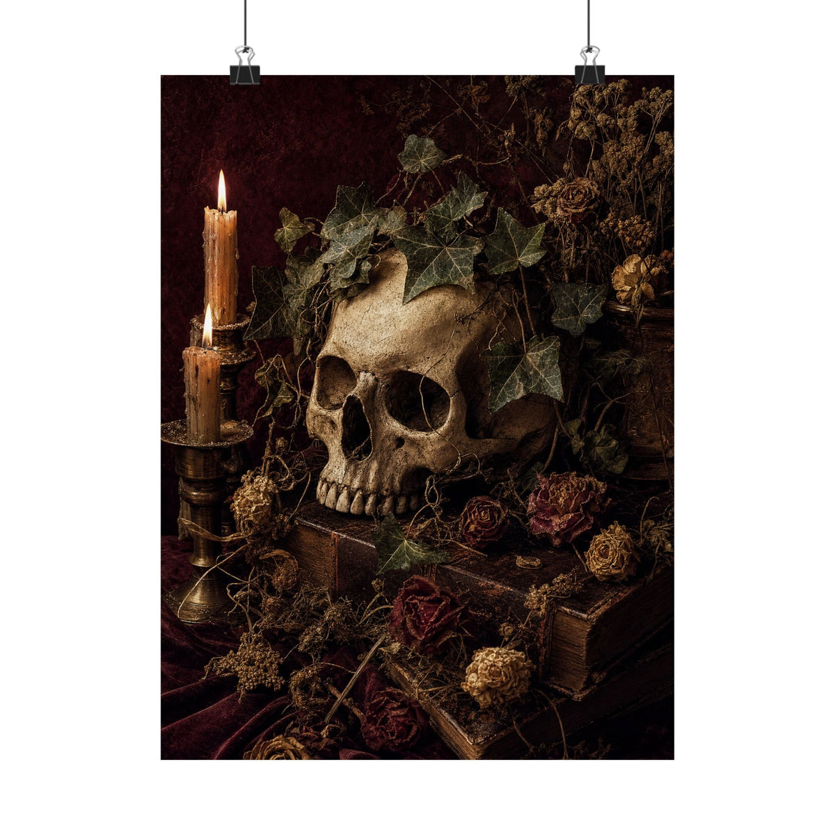 Skull With Crown Of Ivy - Dark Academia Art Print (Matte Poster) - Moikas