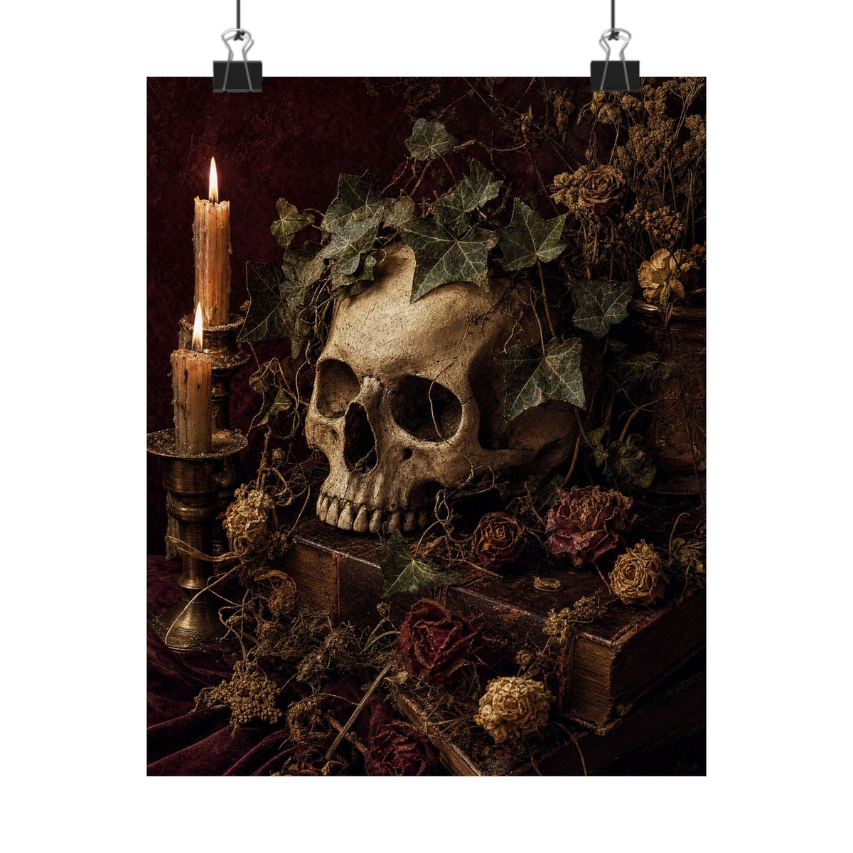Skull With Crown Of Ivy - Dark Academia Art Print (Matte Poster) - Moikas