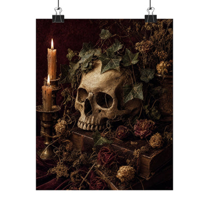 Skull With Crown Of Ivy - Dark Academia Art Print (Matte Poster) - Moikas
