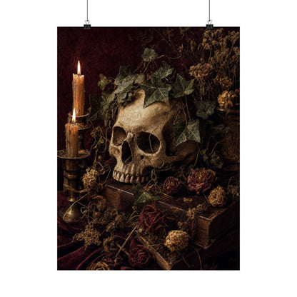 Skull With Crown Of Ivy - Dark Academia Art Print (Matte Poster) - Moikas
