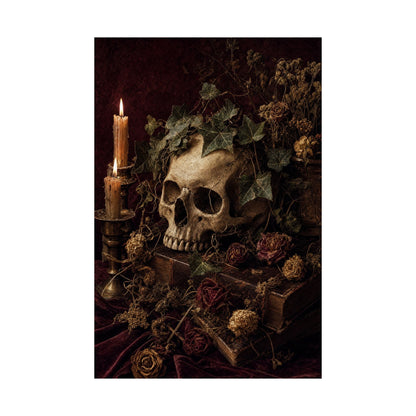 Skull With Crown Of Ivy - Dark Academia Art Print (Matte Poster) - Moikas