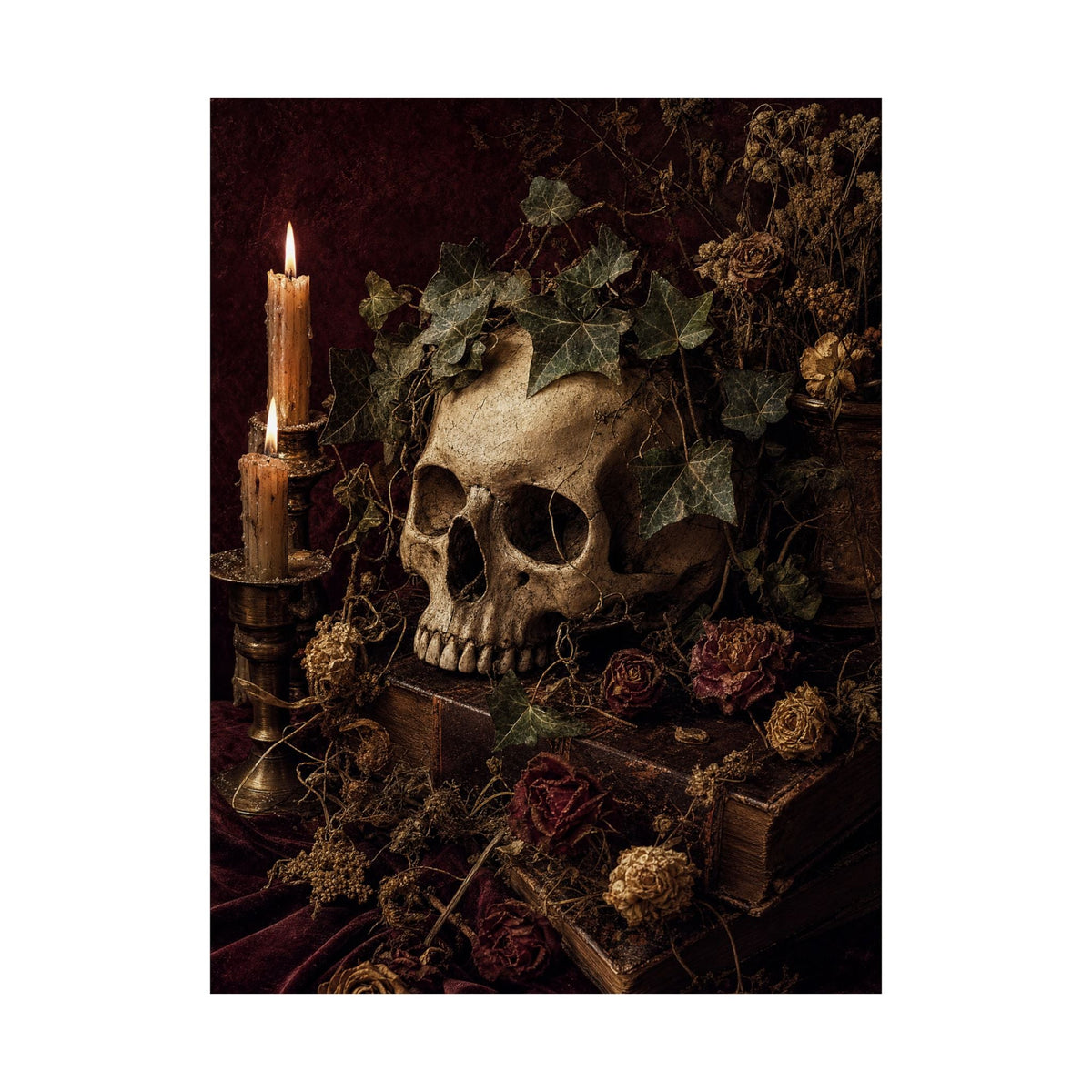 Skull With Crown Of Ivy - Dark Academia Art Print (Matte Poster) - Moikas