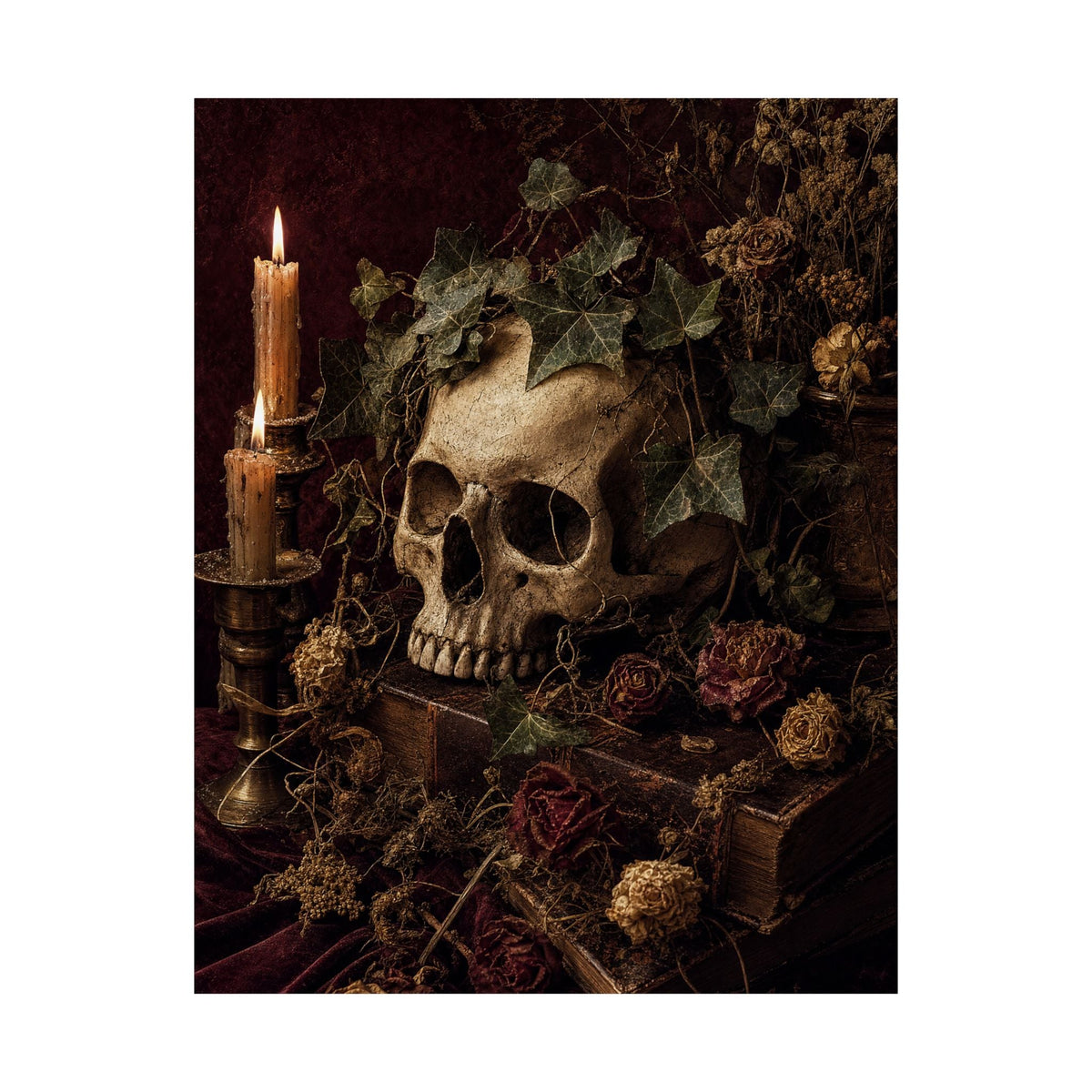 Skull With Crown Of Ivy - Dark Academia Art Print (Matte Poster) - Moikas