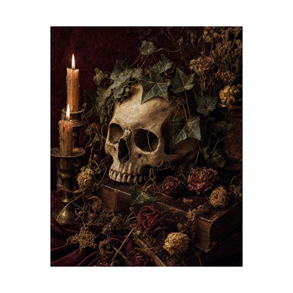 Skull With Crown Of Ivy - Dark Academia Art Print (Matte Poster) - Moikas