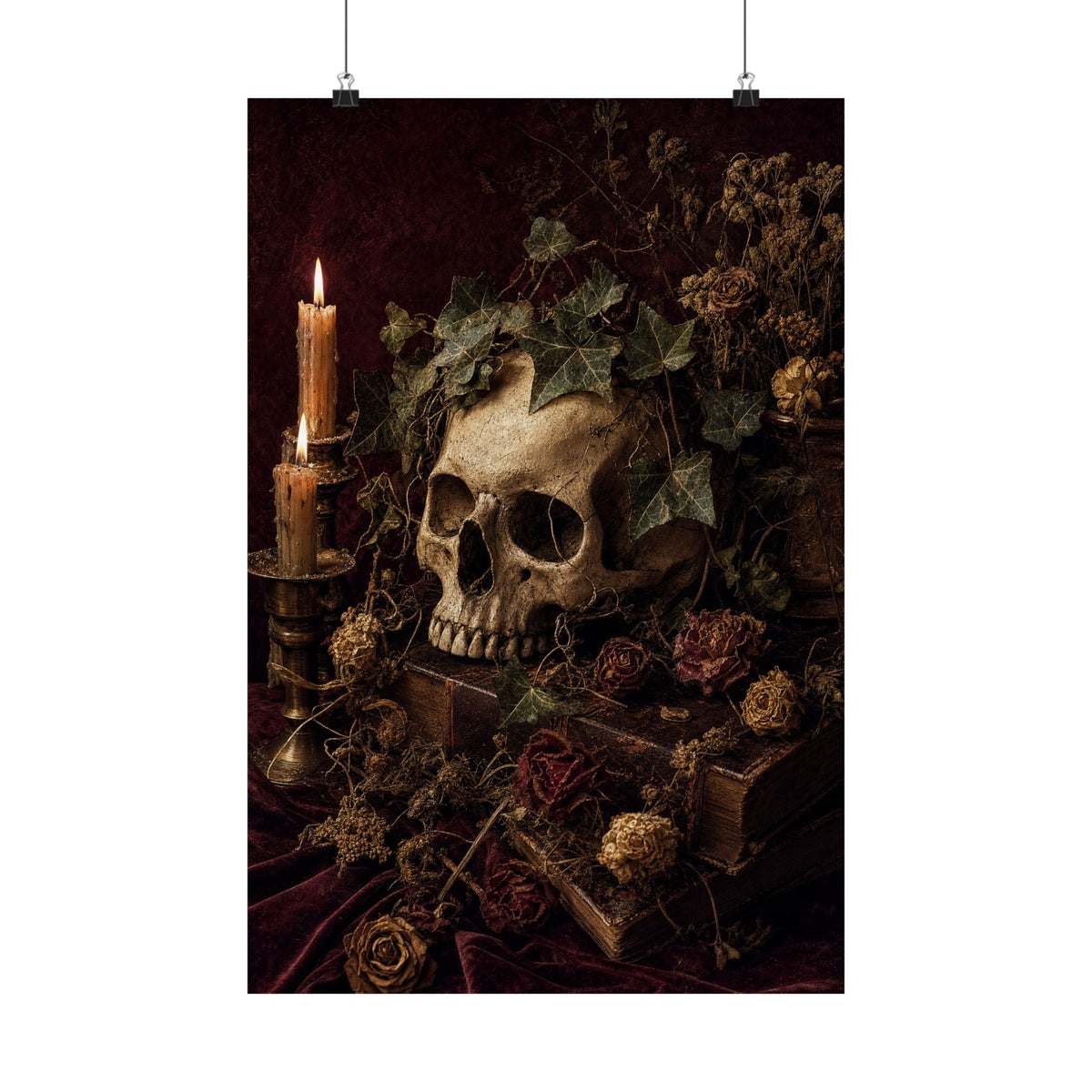 Skull With Crown Of Ivy - Dark Academia Art Print (Matte Poster) - Moikas