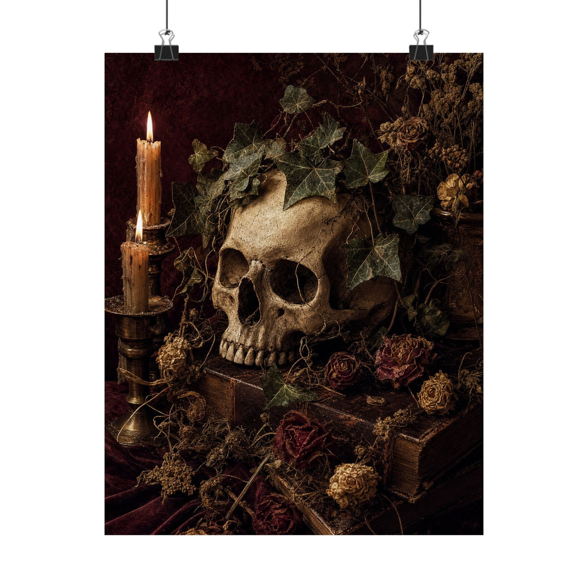 Skull With Crown Of Ivy - Dark Academia Art Print (Matte Poster) - Moikas