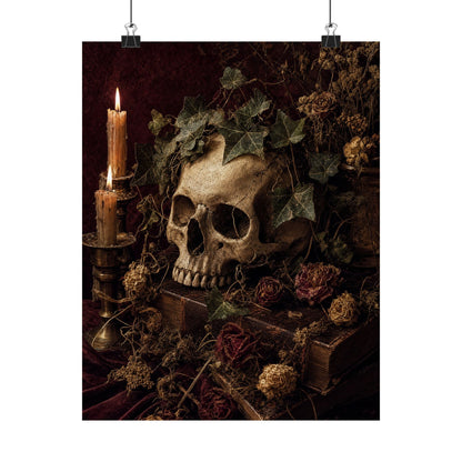 Skull With Crown Of Ivy - Dark Academia Art Print (Matte Poster) - Moikas