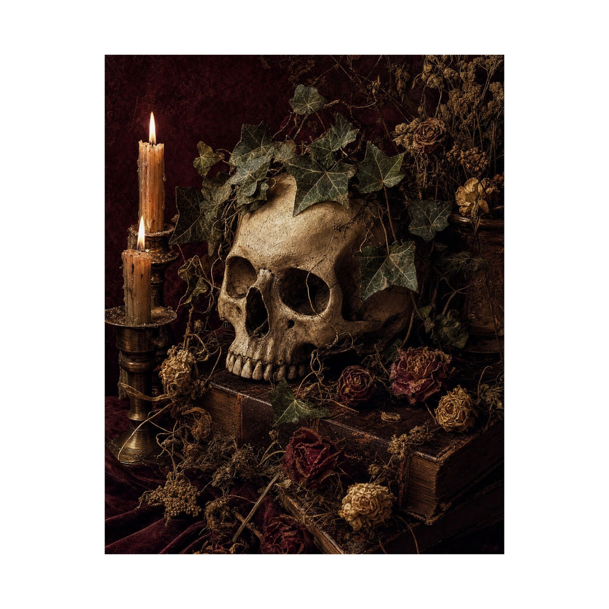 Skull With Crown Of Ivy - Dark Academia Art Print (Matte Poster) - Moikas