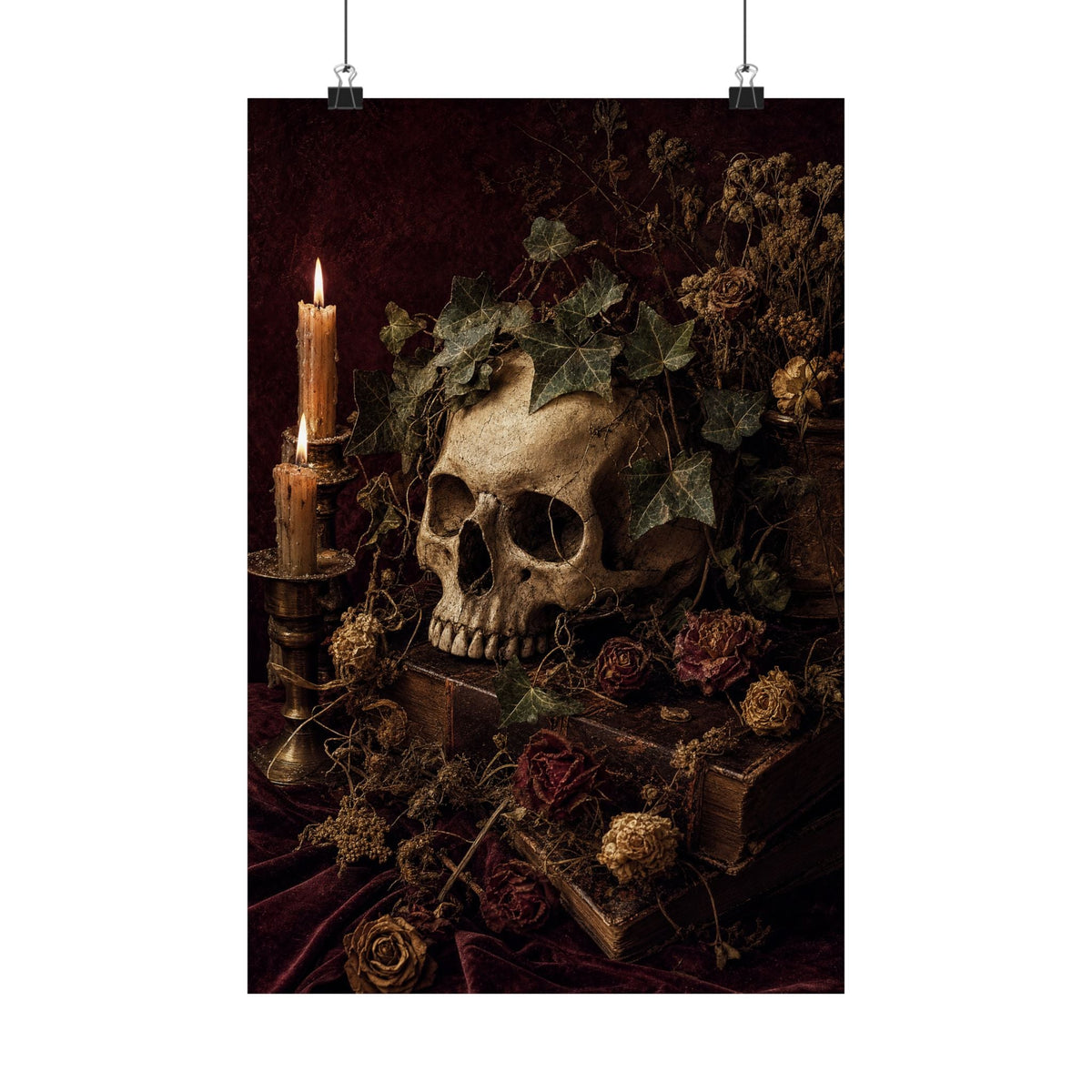 Skull With Crown Of Ivy - Dark Academia Art Print (Matte Poster) - Moikas