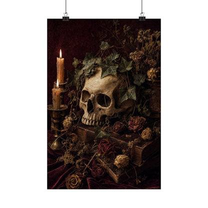 Skull With Crown Of Ivy - Dark Academia Art Print (Matte Poster) - Moikas