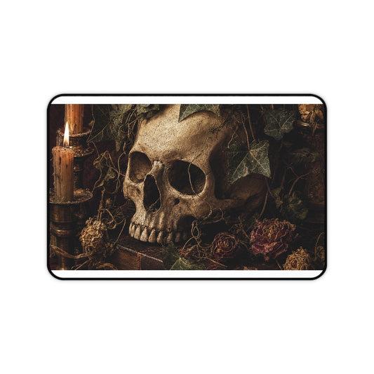 Skull With Crown Of Ivy - Dark Academia Gaming Desk Mat - Moikas