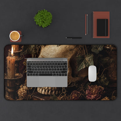 Skull With Crown Of Ivy - Dark Academia Gaming Desk Mat - Moikas