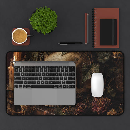 Skull With Crown Of Ivy - Dark Academia Gaming Desk Mat - Moikas