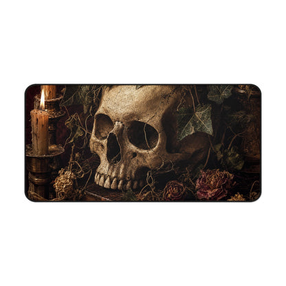 Skull With Crown Of Ivy - Dark Academia Gaming Desk Mat - Moikas