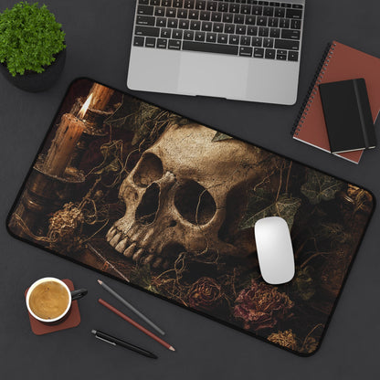 Skull With Crown Of Ivy - Dark Academia Gaming Desk Mat - Moikas