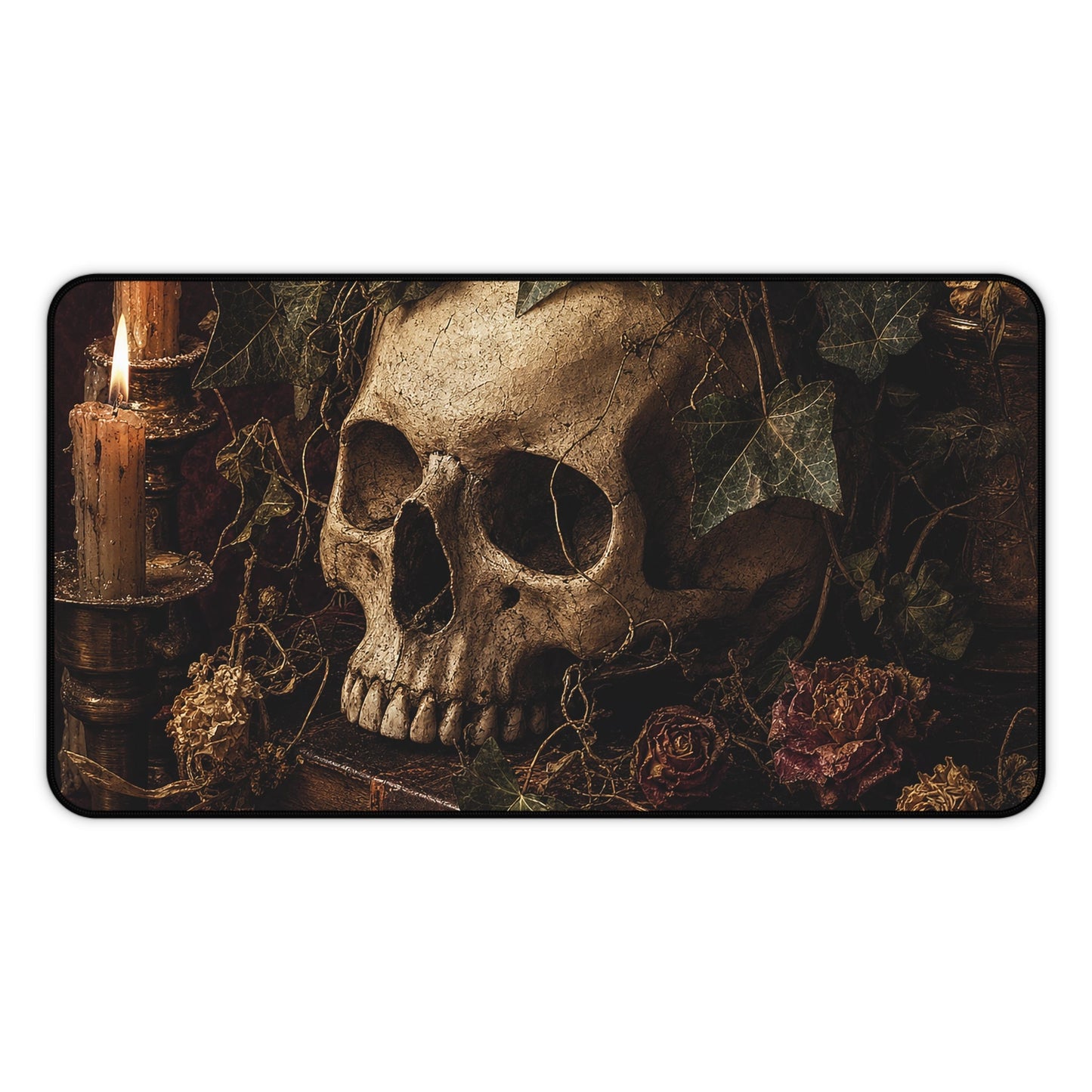 Skull With Crown Of Ivy - Dark Academia Gaming Desk Mat - Moikas