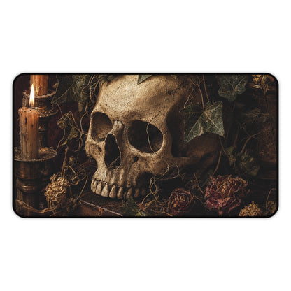 Skull With Crown Of Ivy - Dark Academia Gaming Desk Mat - Moikas