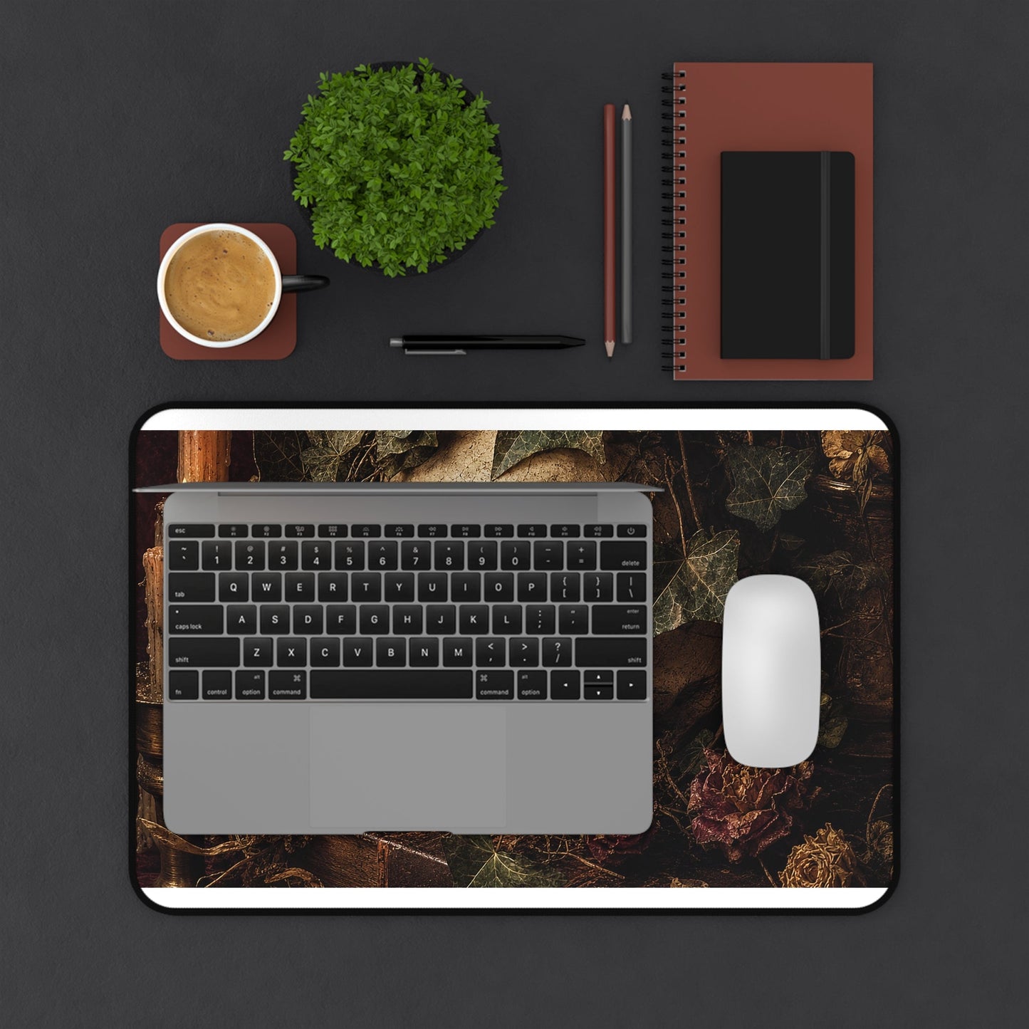 Skull With Crown Of Ivy - Dark Academia Gaming Desk Mat - Moikas
