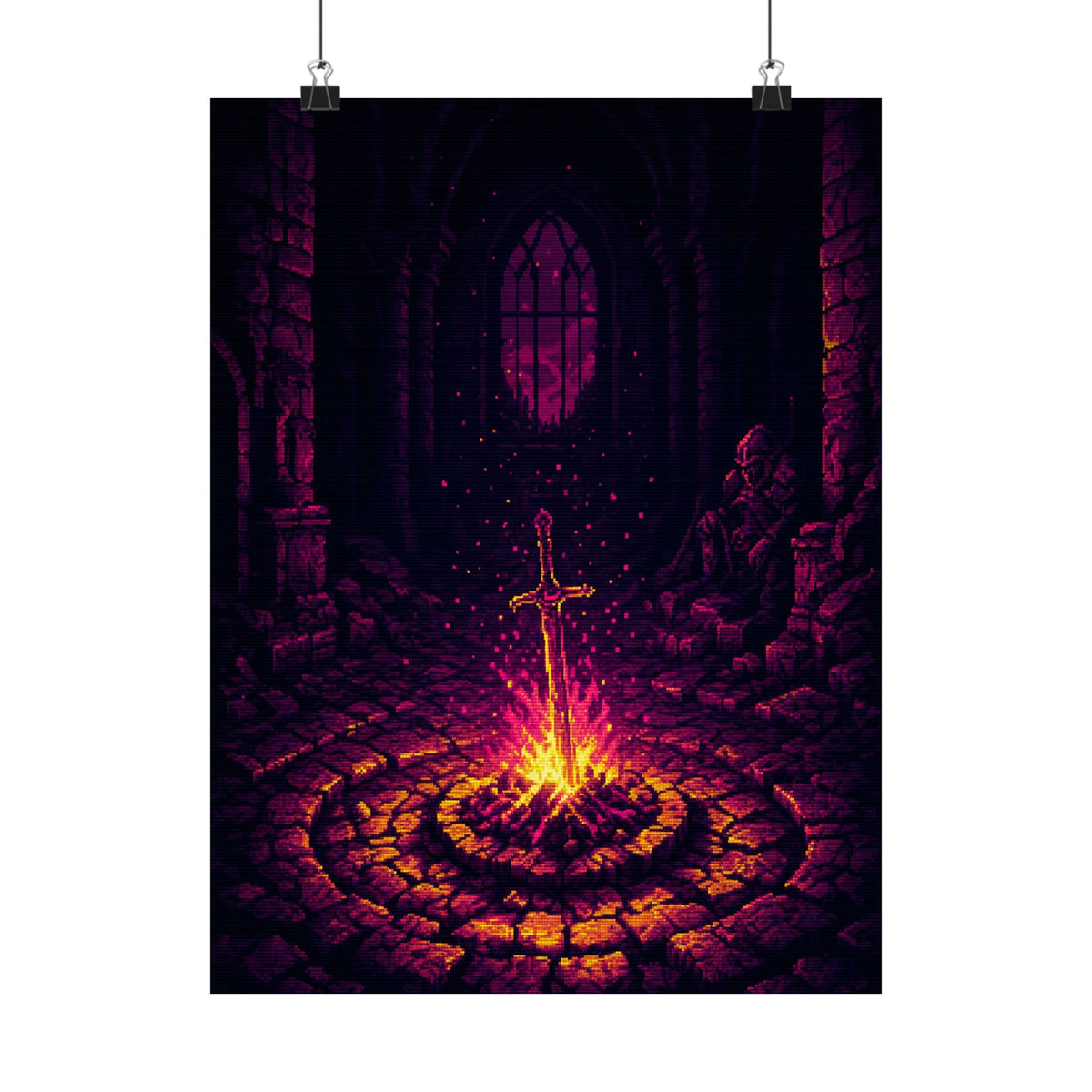 Soulsborne Bonfire In Dark Room - Gaming Culture Art Print (Matte Poster) - Moikas