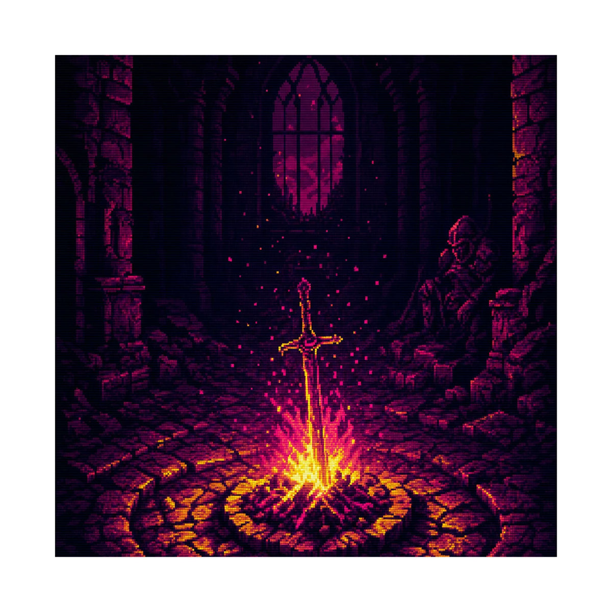 Soulsborne Bonfire In Dark Room - Gaming Culture Art Print (Matte Poster) - Moikas