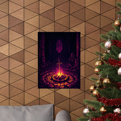 Soulsborne Bonfire In Dark Room - Gaming Culture Art Print (Matte Poster) - Moikas