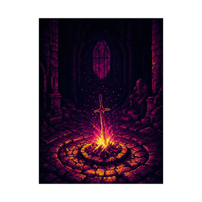 Soulsborne Bonfire In Dark Room - Gaming Culture Art Print (Matte Poster) - Moikas