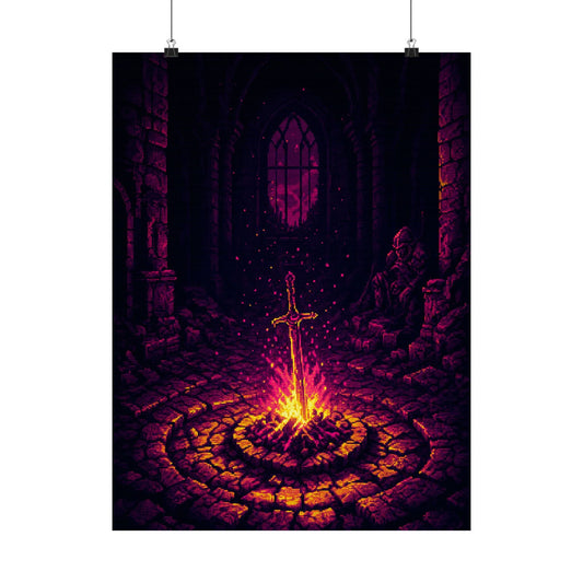 Soulsborne Bonfire In Dark Room - Gaming Culture Art Print (Matte Poster) - Moikas