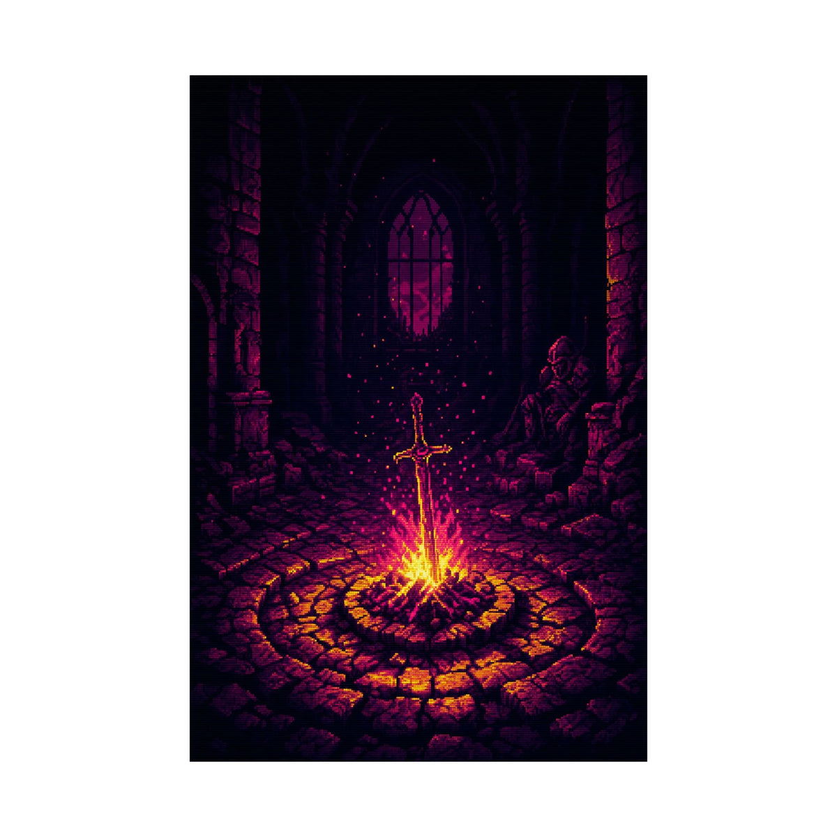 Soulsborne Bonfire In Dark Room - Gaming Culture Art Print (Matte Poster) - Moikas