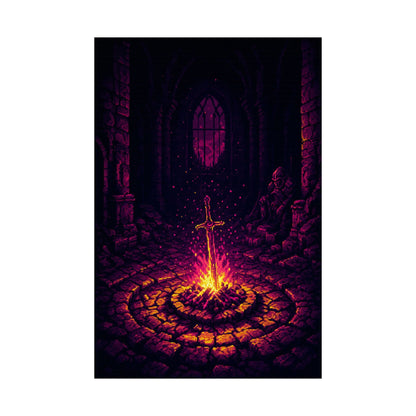 Soulsborne Bonfire In Dark Room - Gaming Culture Art Print (Matte Poster) - Moikas