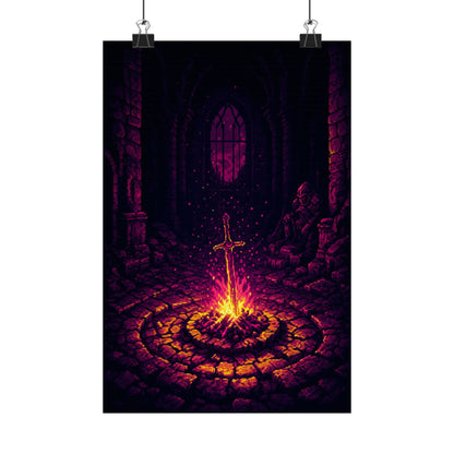Soulsborne Bonfire In Dark Room - Gaming Culture Art Print (Matte Poster) - Moikas