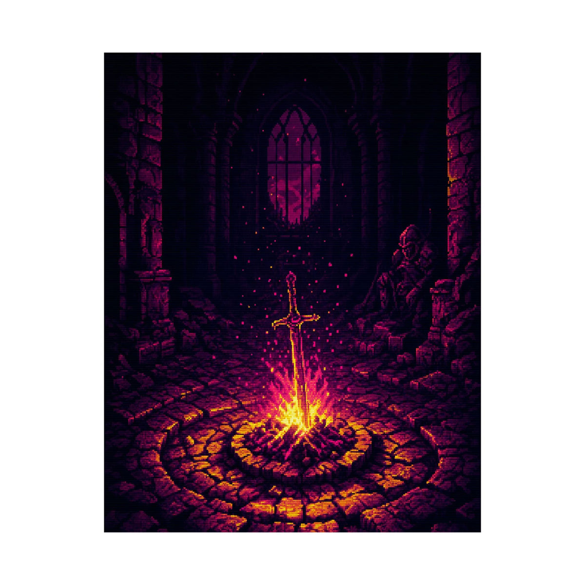 Soulsborne Bonfire In Dark Room - Gaming Culture Art Print (Matte Poster) - Moikas
