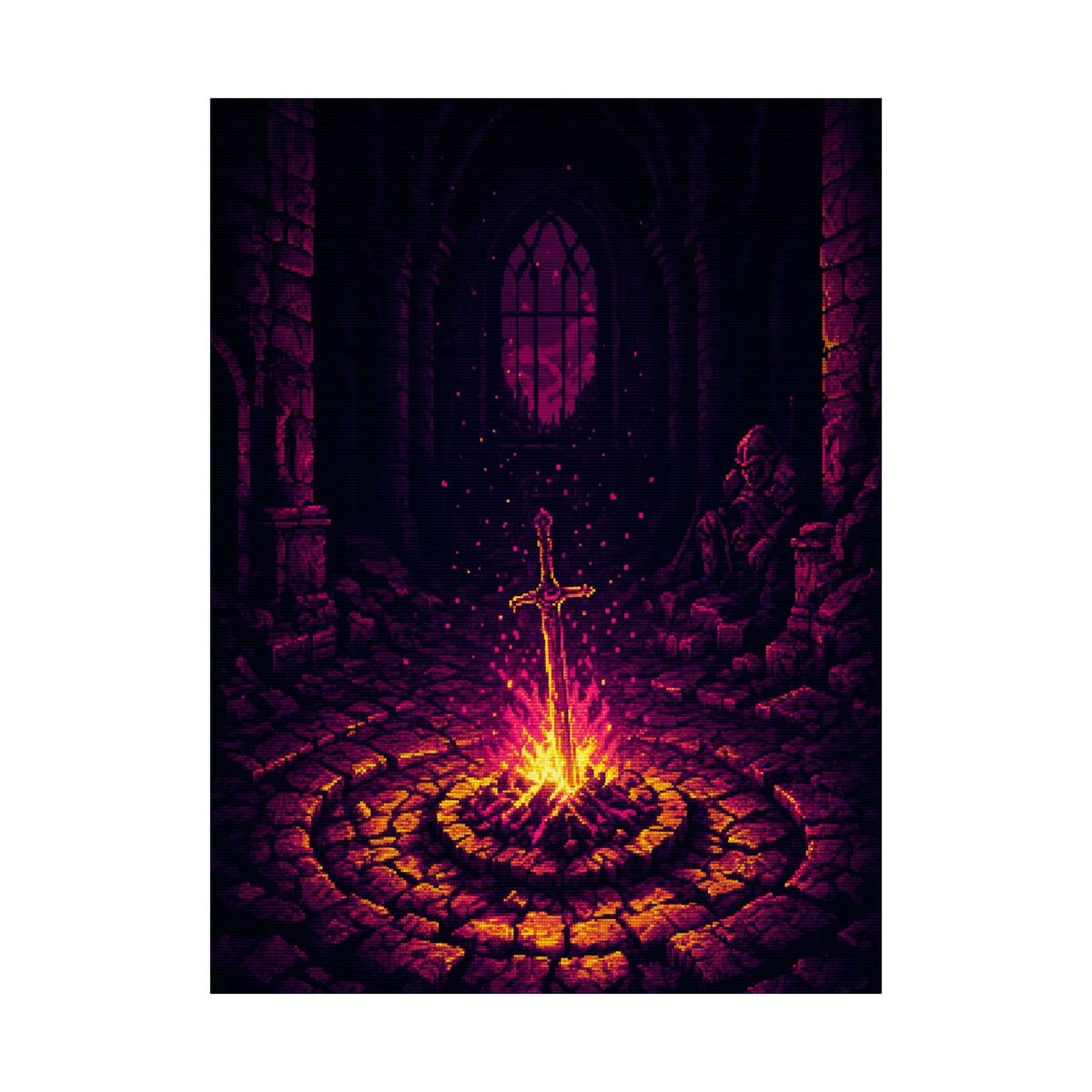 Soulsborne Bonfire In Dark Room - Gaming Culture Art Print (Matte Poster) - Moikas