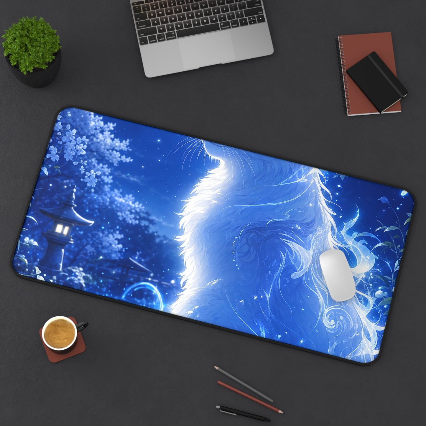 Spirit Cat In Moonlit Garden - Anime Manga Gaming Desk Mat - Moikas