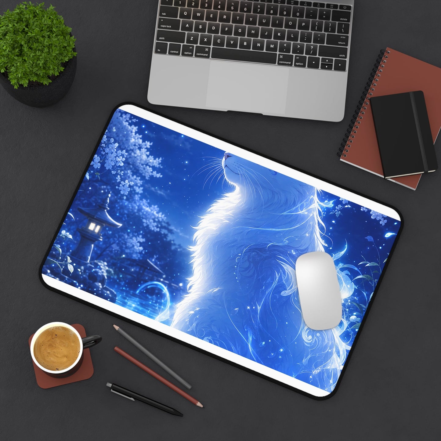 Spirit Cat In Moonlit Garden - Anime Manga Gaming Desk Mat - Moikas