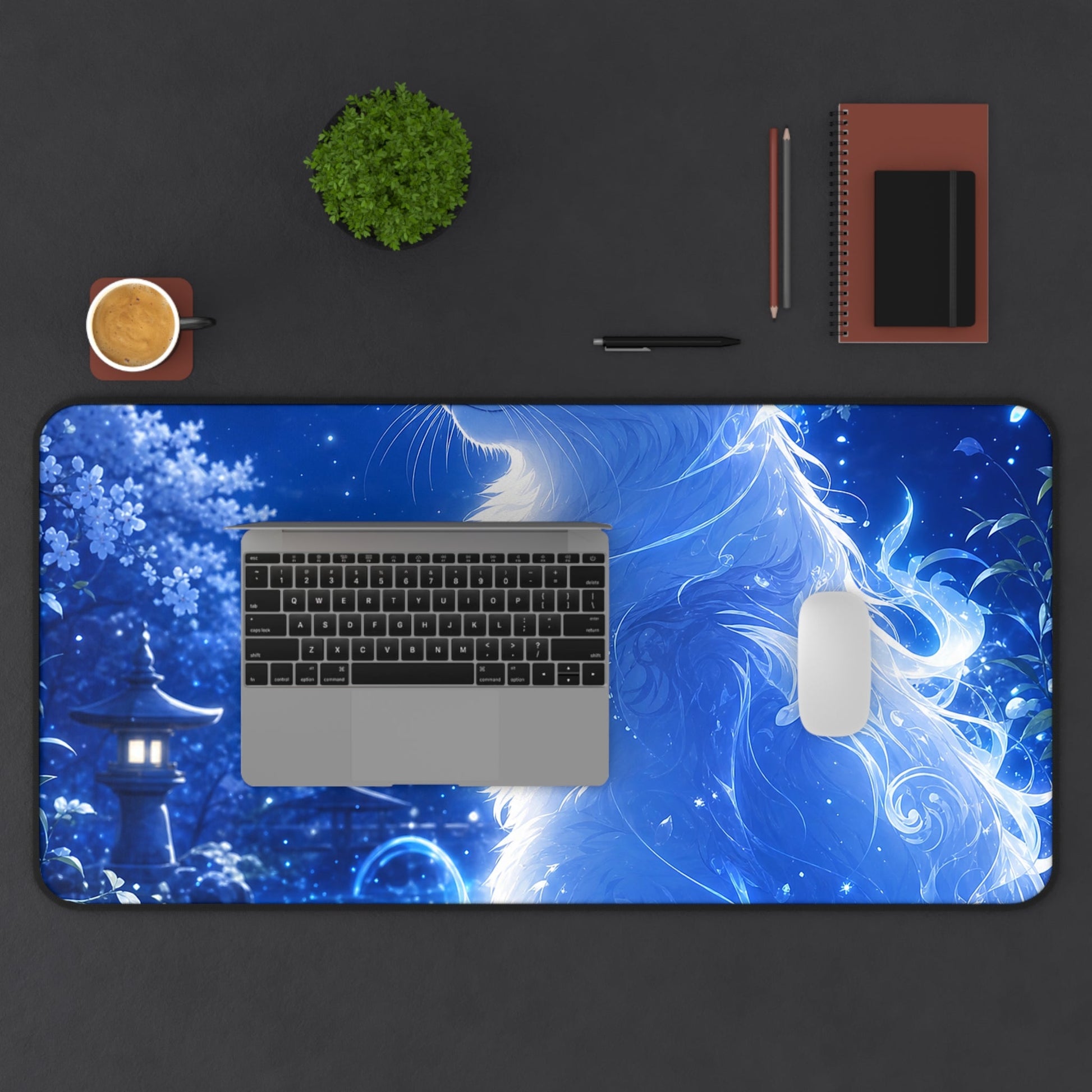 Spirit Cat In Moonlit Garden - Anime Manga Gaming Desk Mat - Moikas