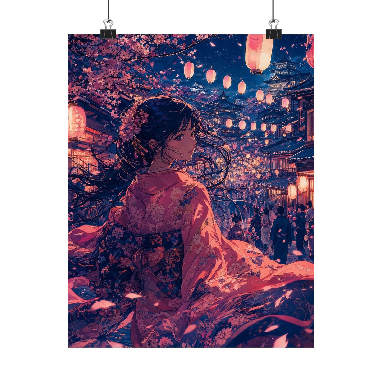 Street Festival With Paper Lanterns - Anime Manga Art Print (Matte Poster) - Moikas