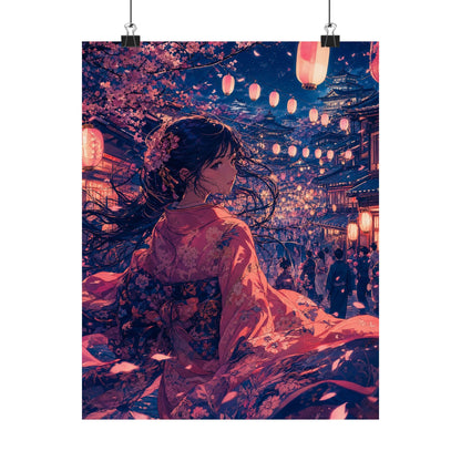 Street Festival With Paper Lanterns - Anime Manga Art Print (Matte Poster) - Moikas