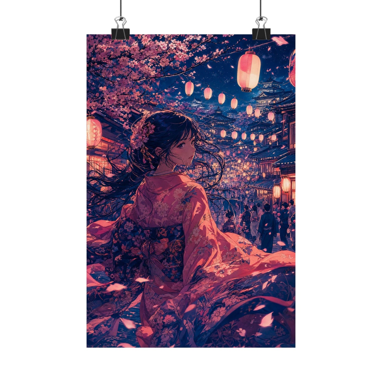 Street Festival With Paper Lanterns - Anime Manga Art Print (Matte Poster) - Moikas