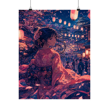 Street Festival With Paper Lanterns - Anime Manga Art Print (Matte Poster) - Moikas