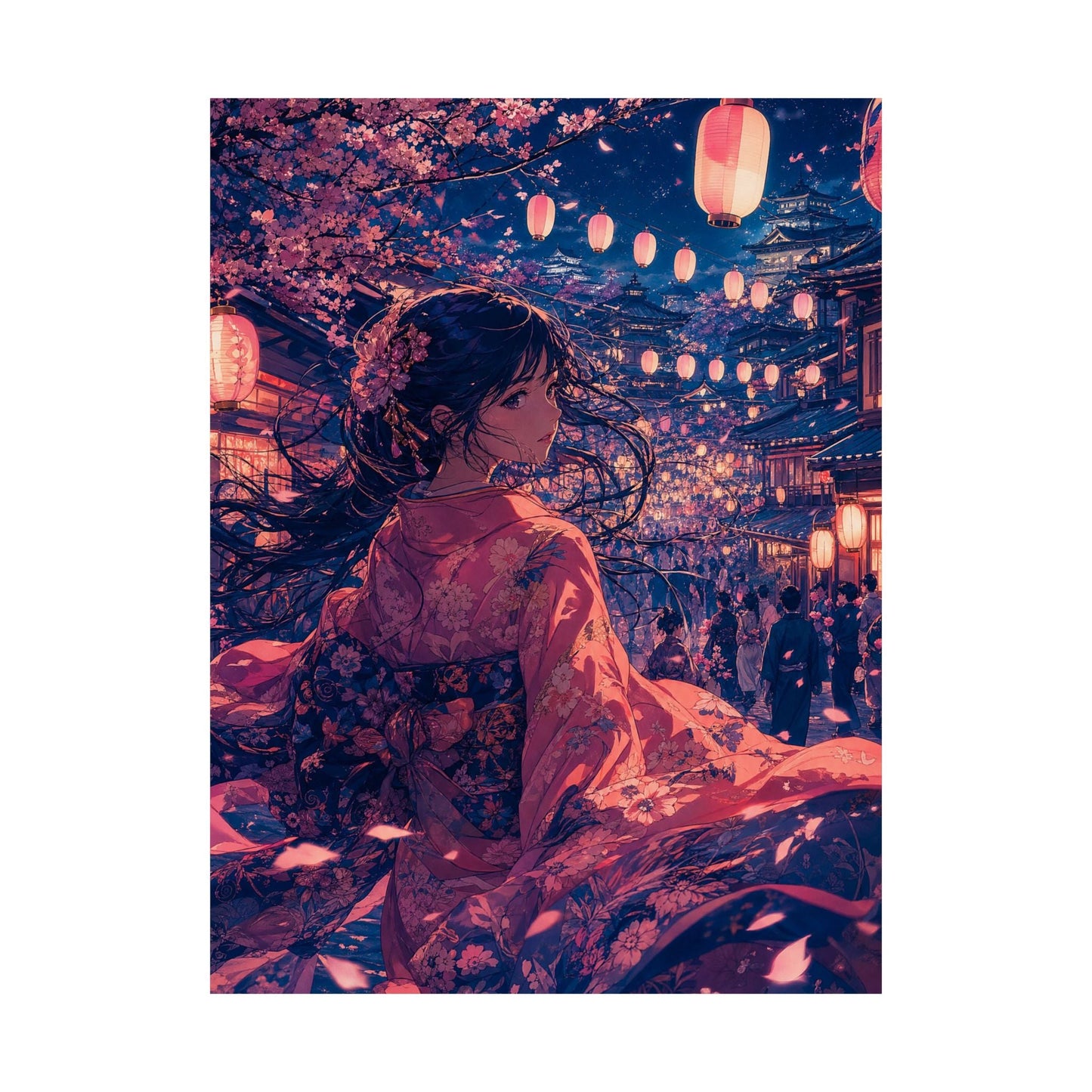 Street Festival With Paper Lanterns - Anime Manga Art Print (Matte Poster) - Moikas