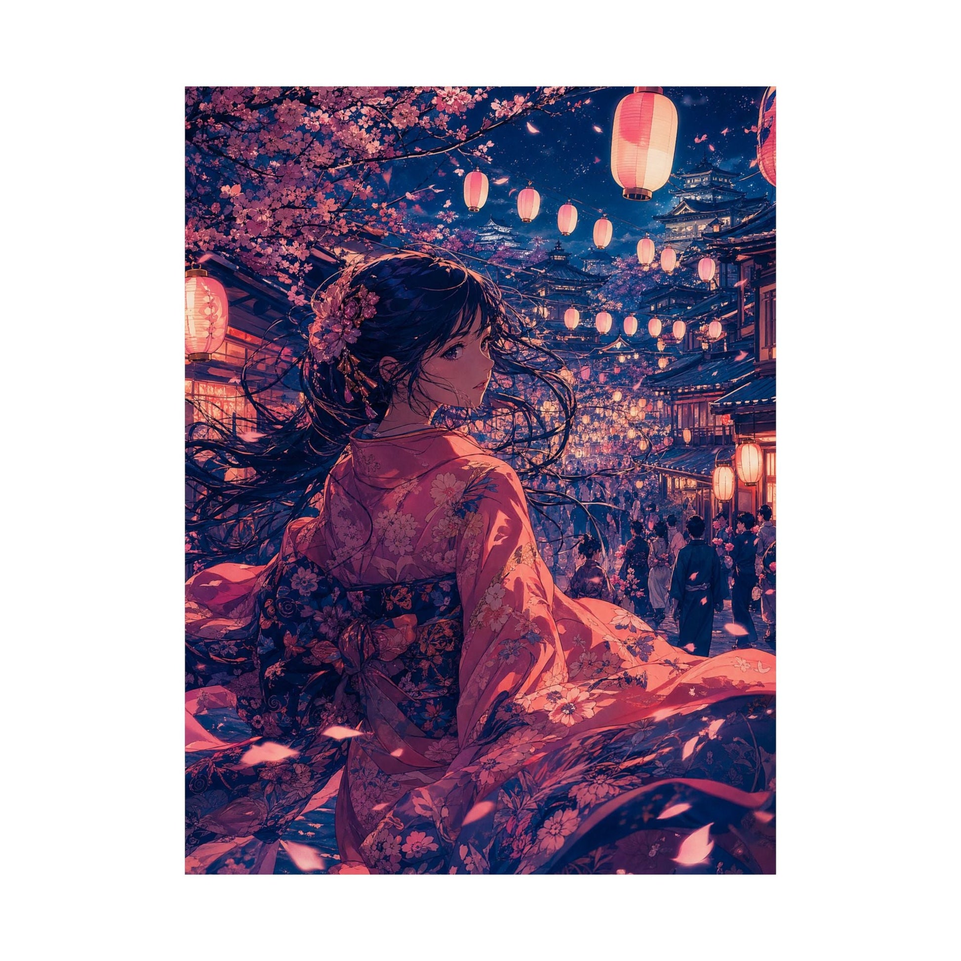 Street Festival With Paper Lanterns - Anime Manga Art Print (Matte Poster) - Moikas