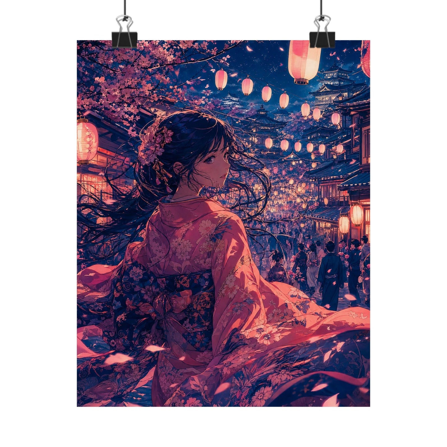 Street Festival With Paper Lanterns - Anime Manga Art Print (Matte Poster) - Moikas
