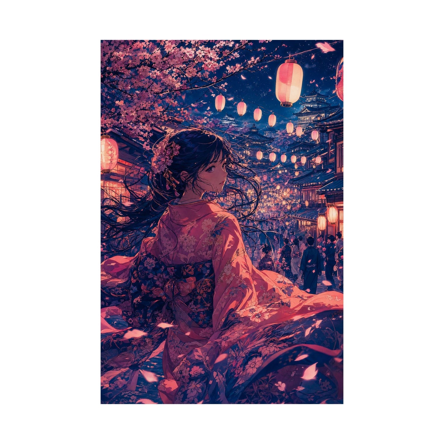 Street Festival With Paper Lanterns - Anime Manga Art Print (Matte Poster) - Moikas
