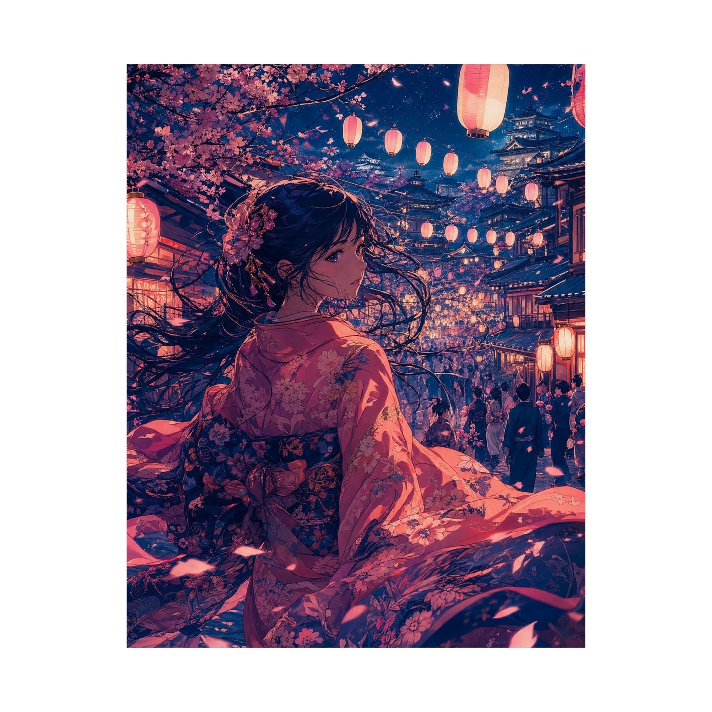 Street Festival With Paper Lanterns - Anime Manga Art Print (Matte Poster) - Moikas