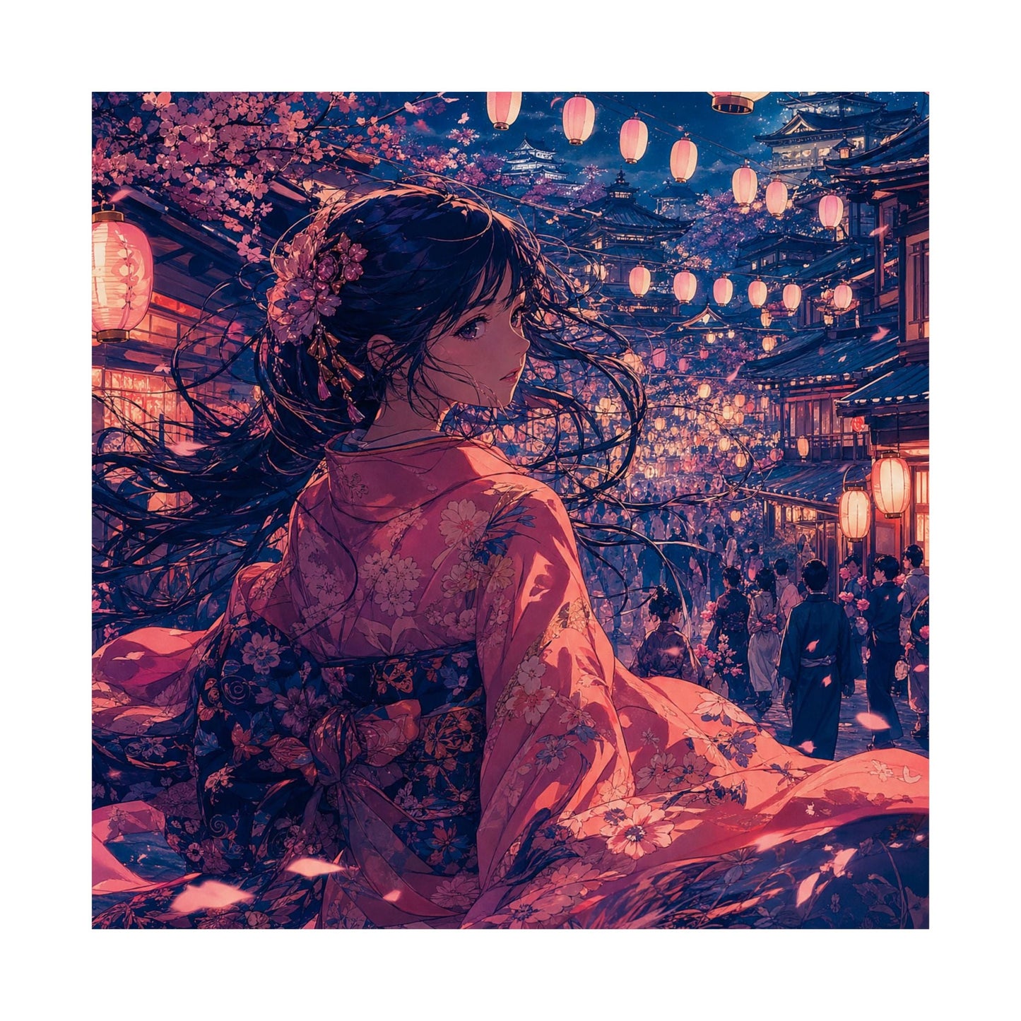 Street Festival With Paper Lanterns - Anime Manga Art Print (Matte Poster) - Moikas