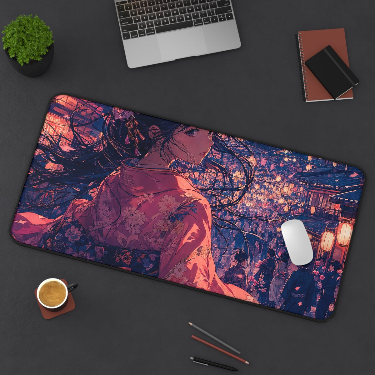 Street Festival With Paper Lanterns - Anime Manga Gaming Desk Mat - Moikas