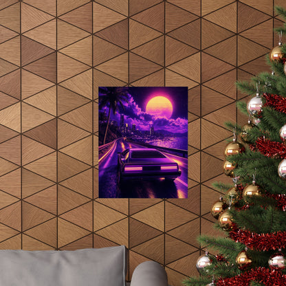 Synthwave Car Driving At Night - Gaming Culture Art Print (Matte Poster) - Moikas