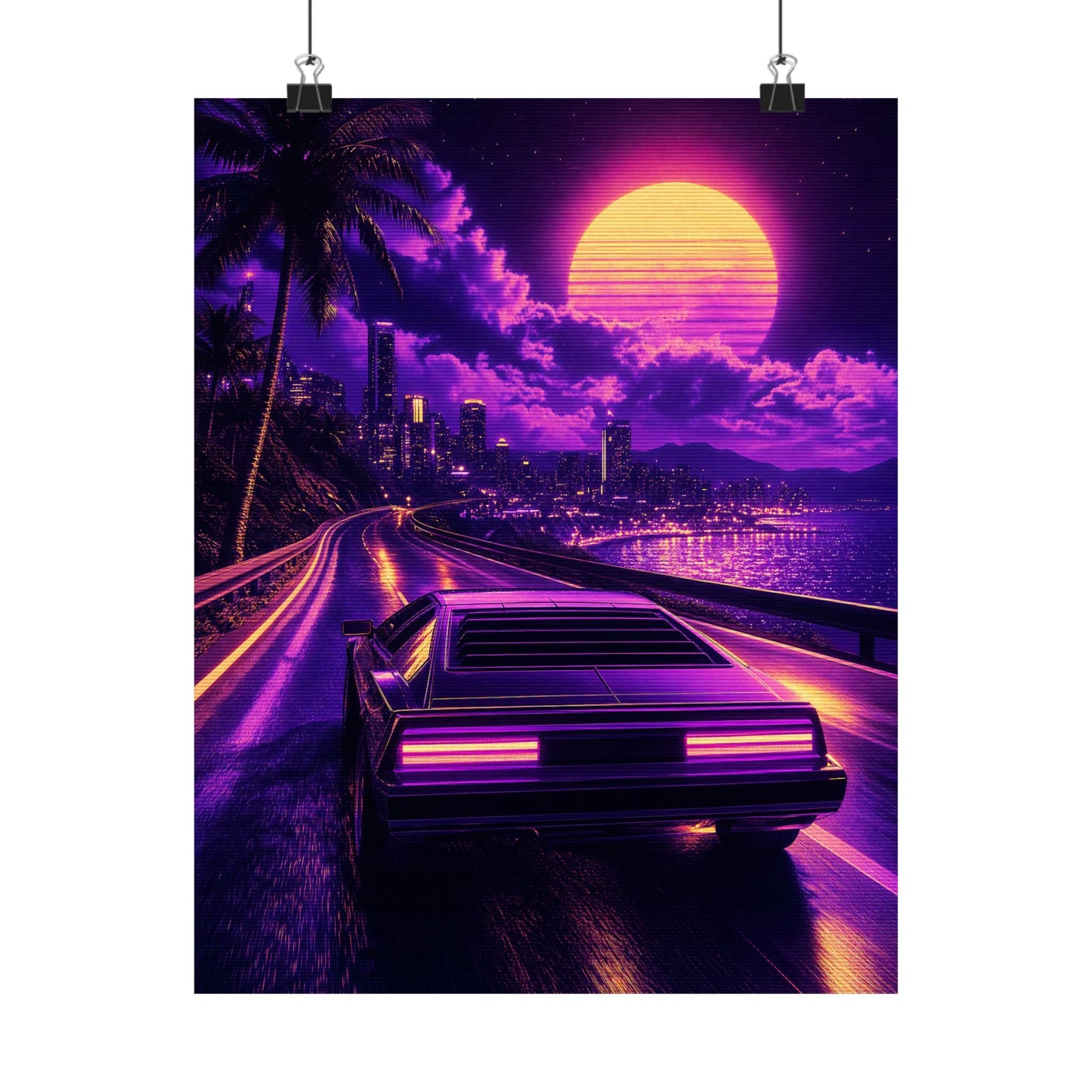 Synthwave Car Driving At Night - Gaming Culture Art Print (Matte Poster) - Moikas