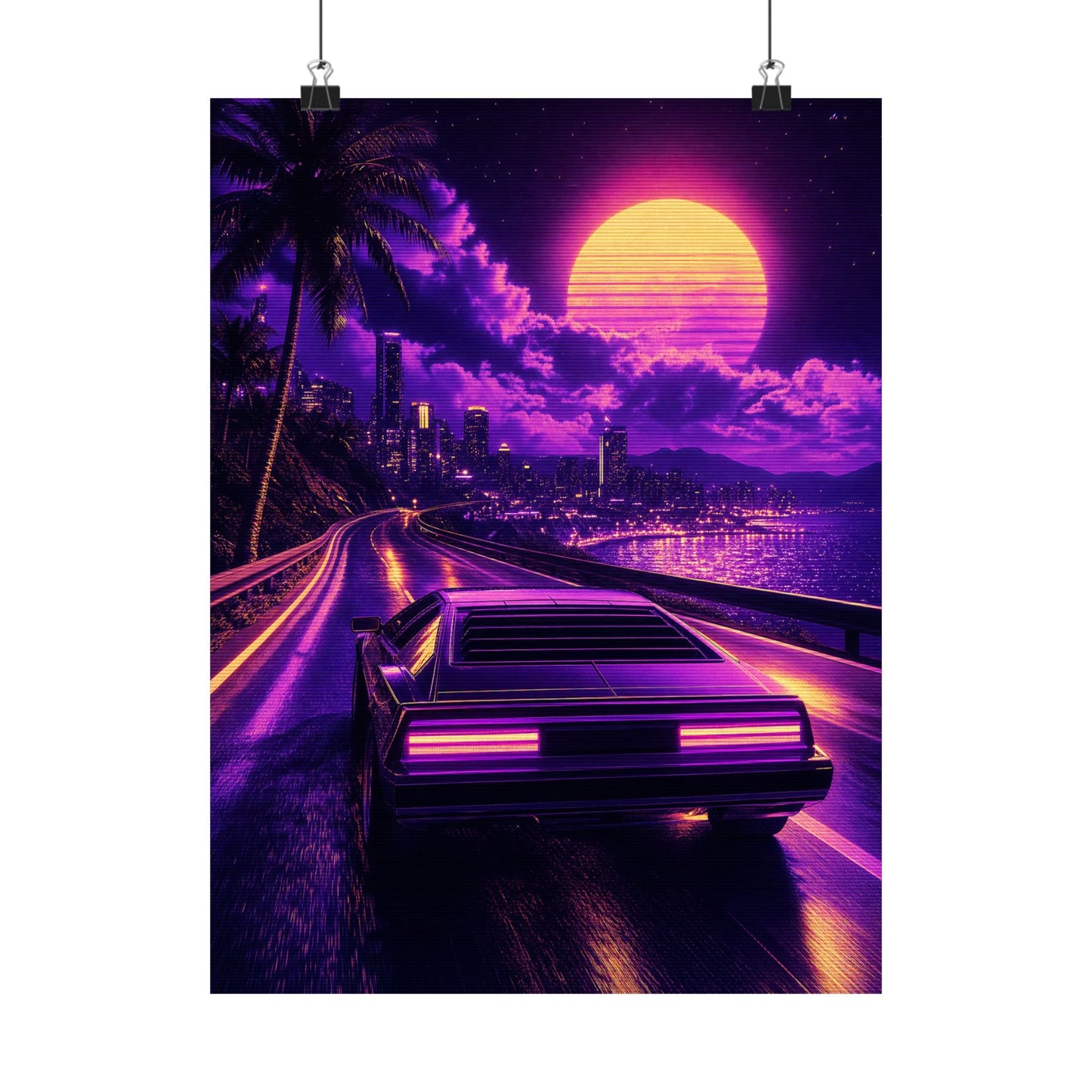 Synthwave Car Driving At Night - Gaming Culture Art Print (Matte Poster) - Moikas