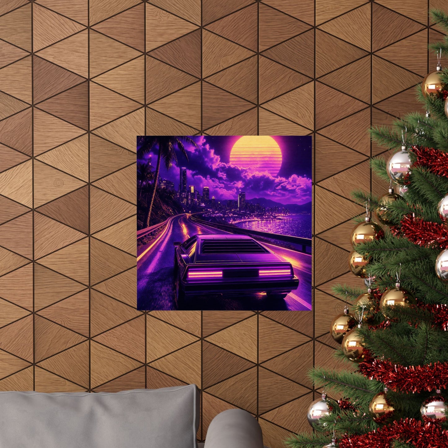 Synthwave Car Driving At Night - Gaming Culture Art Print (Matte Poster) - Moikas